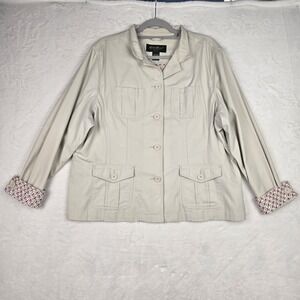 Eddie Bauer Womens Cream Utility‎ Jacket Size XXL Floral Cuffs Buttons